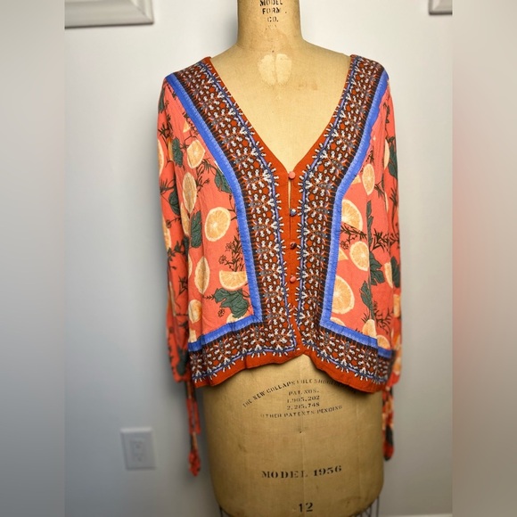 Free People citrus blouse with ties sleeves XS - Picture 2 of 6